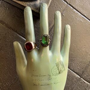 Lovely Vintage Red and Green Christmas Rings - SET of 2, Silver tone, Stamped